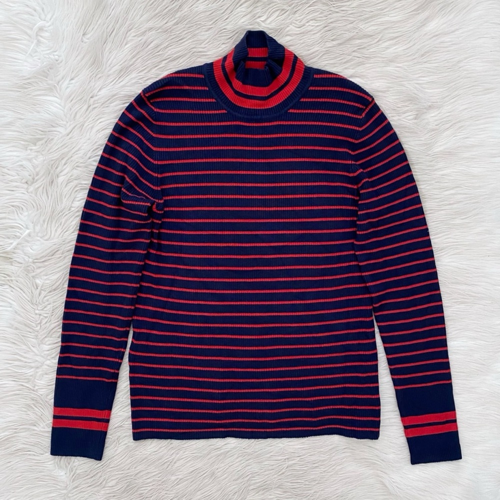 Marine Layer x Lost and Found Red Blue Chamonix Sweater Ribbed Turtleneck Shirt